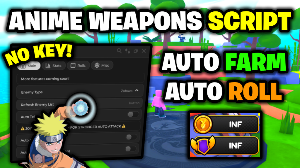 🗡️💥 Anime Weapons Script *NO KEY* 🔑 | Auto Farm, Auto Roll, Auto Rank Up & More!