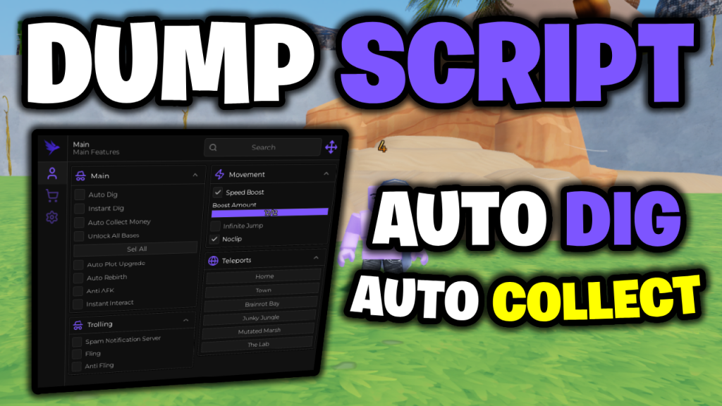 💰💎 DUMP Script | Auto Dig, Auto Collect, Unlock All Bases, & More! ROBLOX