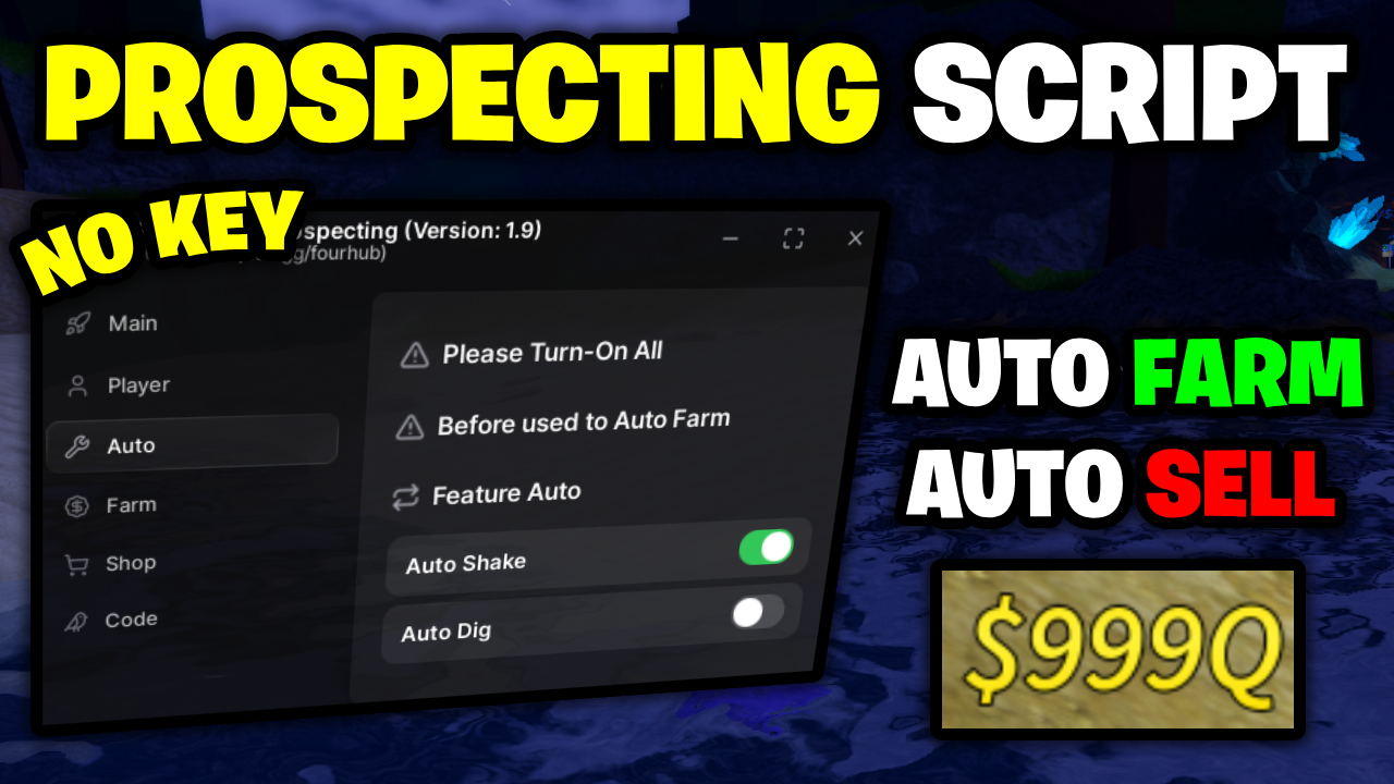 💎 Prospecting! Script *NO KEY* 🔑 | Auto Farm, Auto Sell, & More! ROBLOX