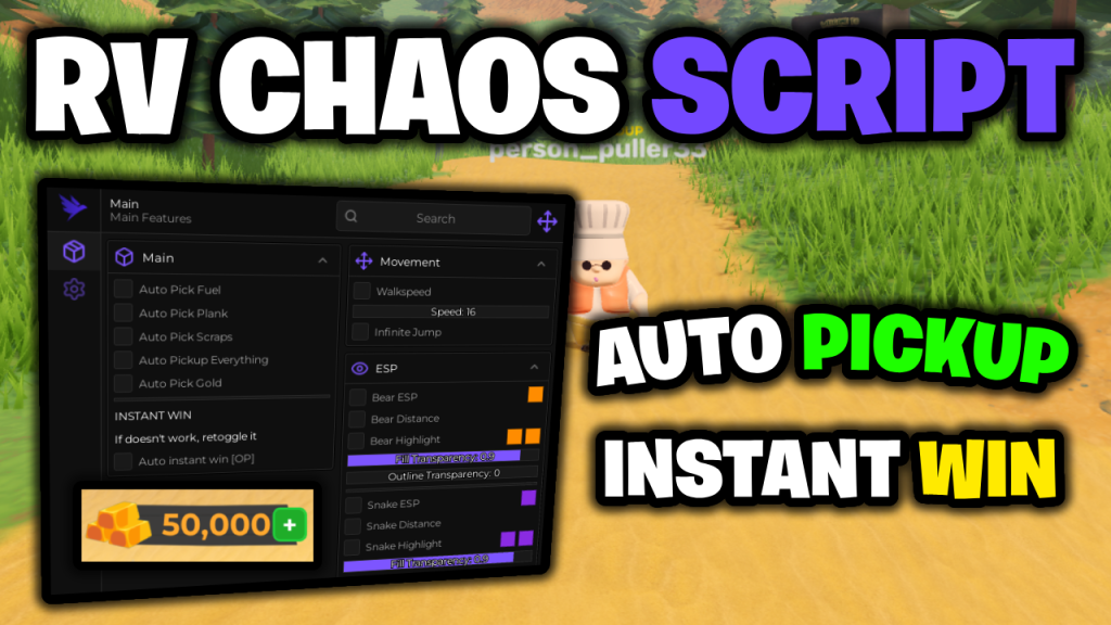 RV Chaos Script – Auto Pickup, Instant Win, ESP & More! 🚐💥 [Works On Mobile & PC]