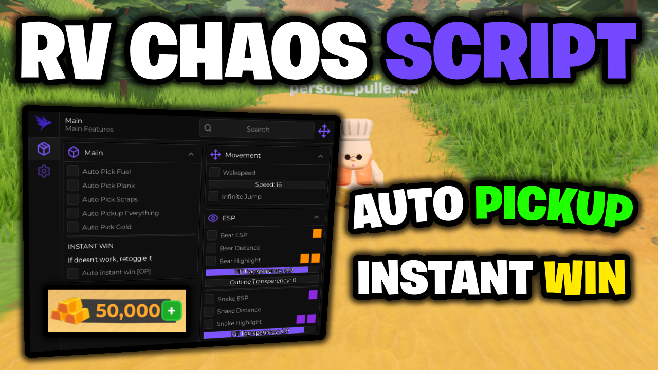 RV Chaos Script – Auto Pickup, Instant Win, ESP & More! 🚐💥 [Works On Mobile & PC]