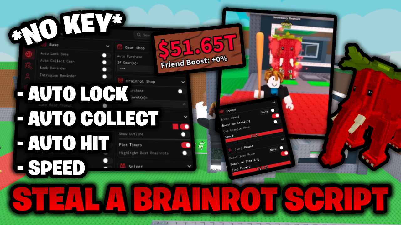 *NO KEY*🔑 Steal A Brainrot Script | Auto Lock, Auto Collect, Auto Hit, Speed & More!