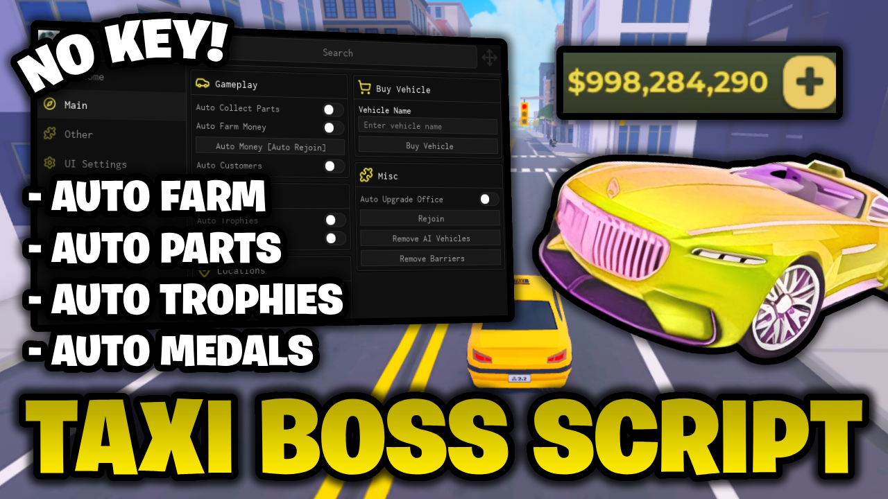 🚕 Taxi Boss Script *NO KEY* – Auto Farm, Auto Parts, Auto Trophies, & More!