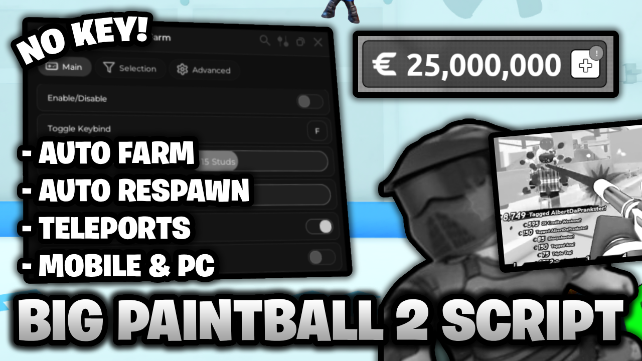 🎨 Big Paintball 2 Script *NO KEY* 🔑 – Auto Farm, Teleports & More! (MOBILE & PC)
