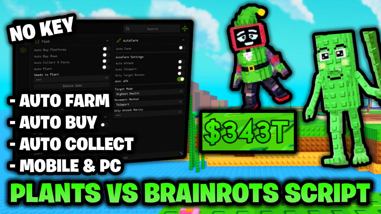 Plants VS Brainrots Script NO KEY – Auto Farm, Auto Buy, Auto Collect & More! (Mobile & PC)